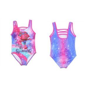 Trolls Girls Free To Sparkle One Piece Swimsuit Kids Size 14 NEW/NWT!